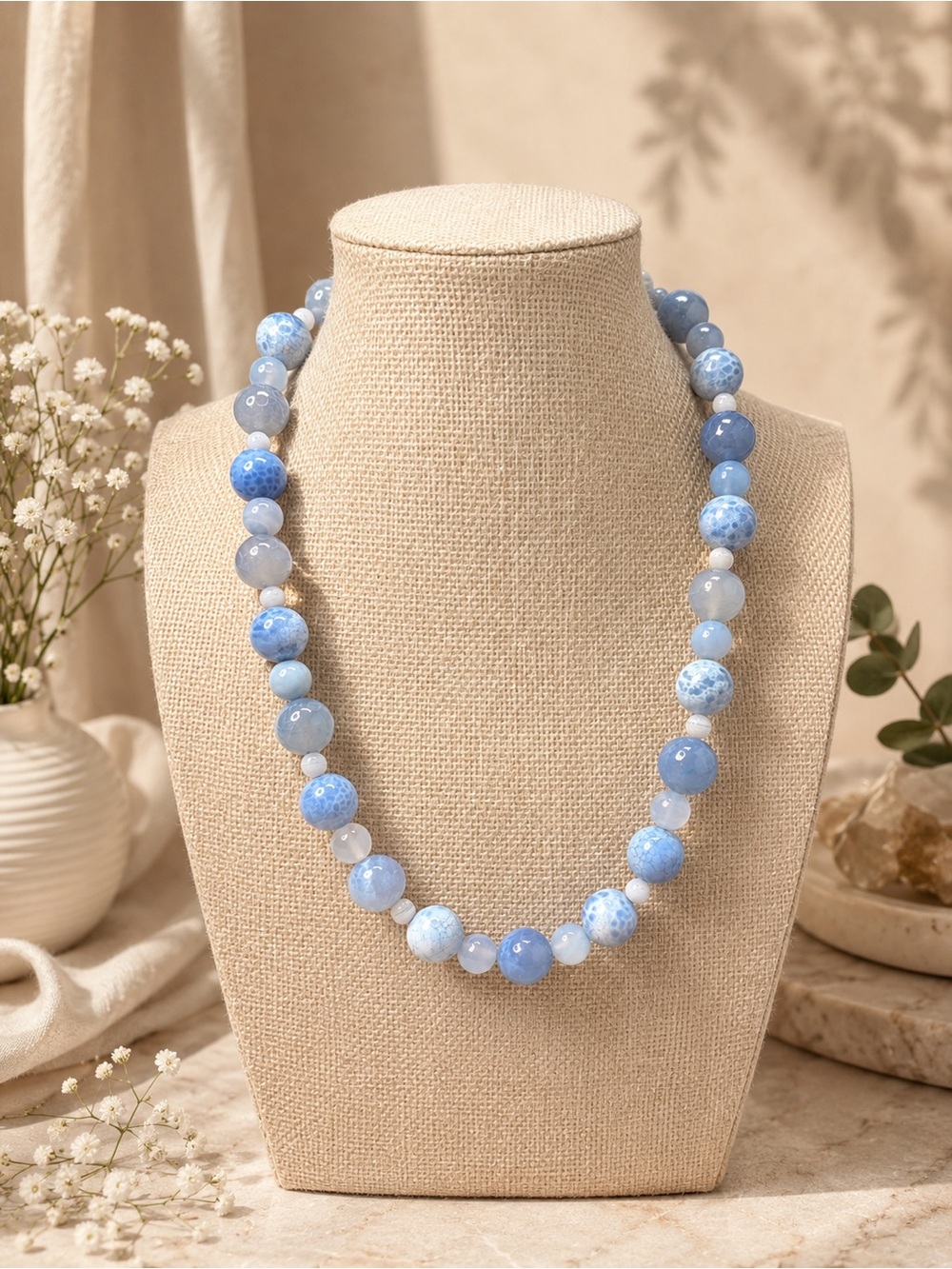 Blue Lace and Dragon Vein Agate 20’ French wire Closure